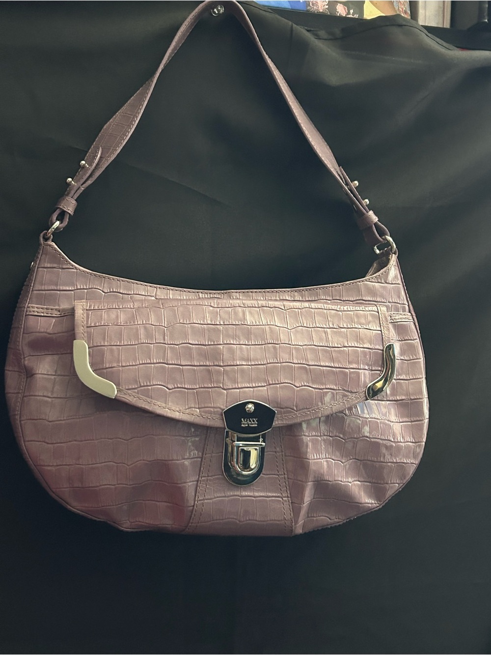 Maxx New York Lilac Croc-Embossed Shoulder Handbag